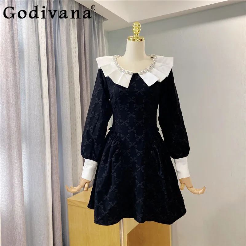 Autumn 2021 Women's Black Short Dress Waist Slimming Elegant Doll Collar Korean Dress Female High Waist A Line Vestidos
Autumn 2021 Women's Black Short Dress Waist Slimming Elegant Doll Collar Korean Dress Female High Waist A Line Vestidos