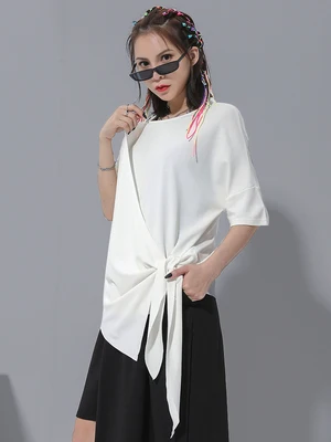 Large size summerstyle bow tie-and-tie loose, irregular, plain t-shirt, short sleeve, solid color dress t-shirt
Large size summerstyle bow tie-and-tie loose, irregular, plain t-shirt, short sleeve, solid color dress t-shirt