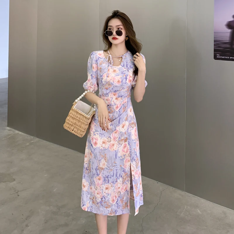 French Style Summer Women Elegant Floral Chiffon Dress Vintage Puff Sleeve Midi Dress Female
French Style Summer Women Elegant Floral Chiffon Dress Vintage Puff Sleeve Midi Dress Female