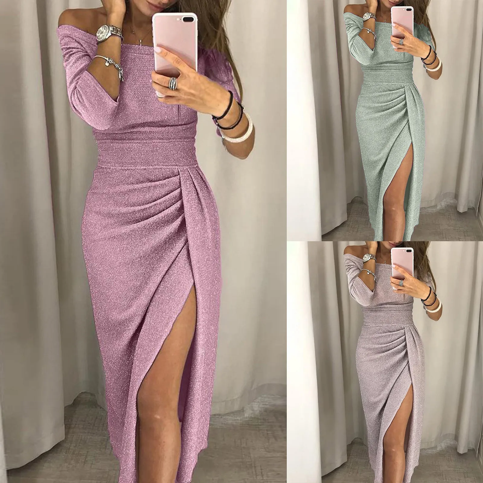 Sexy Solid Color One-Shoulder Pleated Split Long sleeve Dress Fashion Women Summer Fashion Sexy Solid Pleated Split Fork Dress
Sexy Solid Color One-Shoulder Pleated Split Long sleeve Dress Fashion Women Summer Fashion Sexy Solid Pleated Split Fork Dress