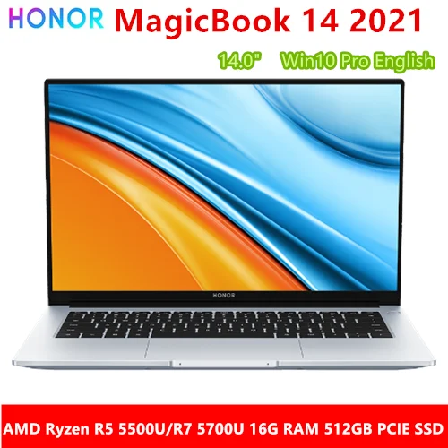 

HONOR MagicBook 14 2021 Notebook Laptop 14" AMD Ryzen 5 5500U/R7 5700U 16G RAM 512GB PCIE SSD IPS Full Screen