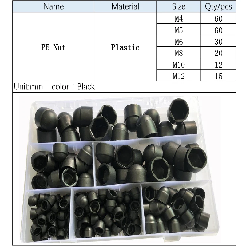 Black White Dome Protection Cap Covers Exposed Hexagon Plastic PE Nut Bolt Assortment Kits
Black White Dome Protection Cap Covers Exposed Hexagon Plastic PE Nut Bolt Assortment Kits