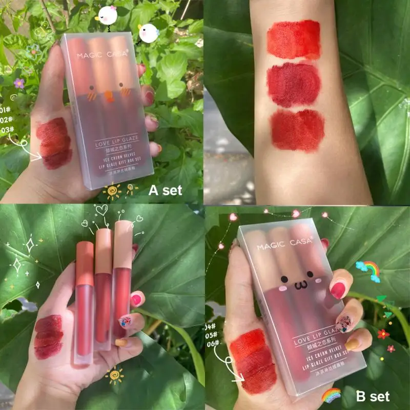 3 PCS Lip Gloss Set Multi-colors Non-stick Cup Liquid Lipstick Matte Velvet Lip Tint Waterproof Long Lasting Women Makeup TSLM
3 PCS Lip Gloss Set Multi-colors Non-stick Cup Liquid Lipstick Matte Velvet Lip Tint Waterproof Long Lasting Women Makeup TSLM