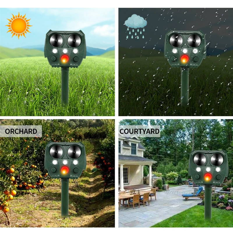 Outdoor Garden Solar Ultrasonic Animal Repeller Waterproof Pest Repeller Snake Cat Dog Bird Dispeller Keep Animals Away 
Outdoor Garden Solar Ultrasonic Animal Repeller Waterproof Pest Repeller Snake Cat Dog Bird Dispeller Keep Animals Away