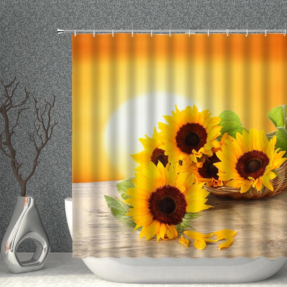 Sunflower Full Of Vitalit Yellow Flowers Green Leaves Shower Curtain Set Waterproof Polyester Fabric Bath Curtains With Hooks 
Sunflower Full Of Vitalit Yellow Flowers Green Leaves Shower Curtain Set Waterproof Polyester Fabric Bath Curtains With Hooks