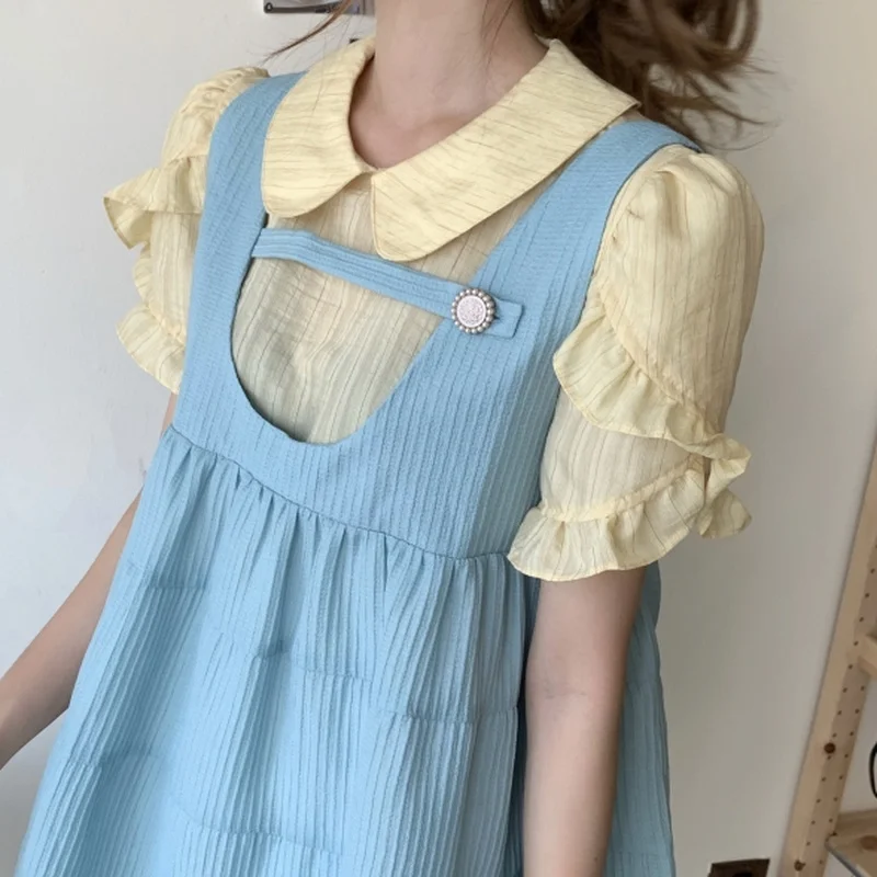 Dress Sets Women Outfits Casual Flare Sleeve Peter Pan Collar Button Ins Solid BF Preppy Summer All-match Thin New Loose Kawaii
Dress Sets Women Outfits Casual Flare Sleeve Peter Pan Collar Button Ins Solid BF Preppy Summer All-match Thin New Loose Kawaii