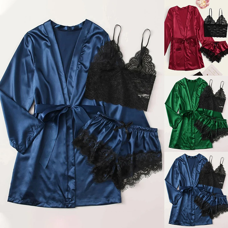 Women's Sexy Nightgown Satin Robe Sets Bow Lace Gowns Large Size Bathrobes Female 2021 Pijama Set Underwear Women Sleep Clothes
Women's Sexy Nightgown Satin Robe Sets Bow Lace Gowns Large Size Bathrobes Female 2021 Pijama Set Underwear Women Sleep Clothes
