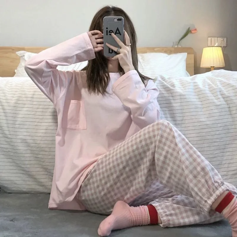 Pajamas Women Pants Spring Autumn Pyjamas Set Long Sleeved Trousers Purple Pink Plaid Sleepwear Gentle Wind Casual Home Wear
Pajamas Women Pants Spring Autumn Pyjamas Set Long Sleeved Trousers Purple Pink Plaid Sleepwear Gentle Wind Casual Home Wear