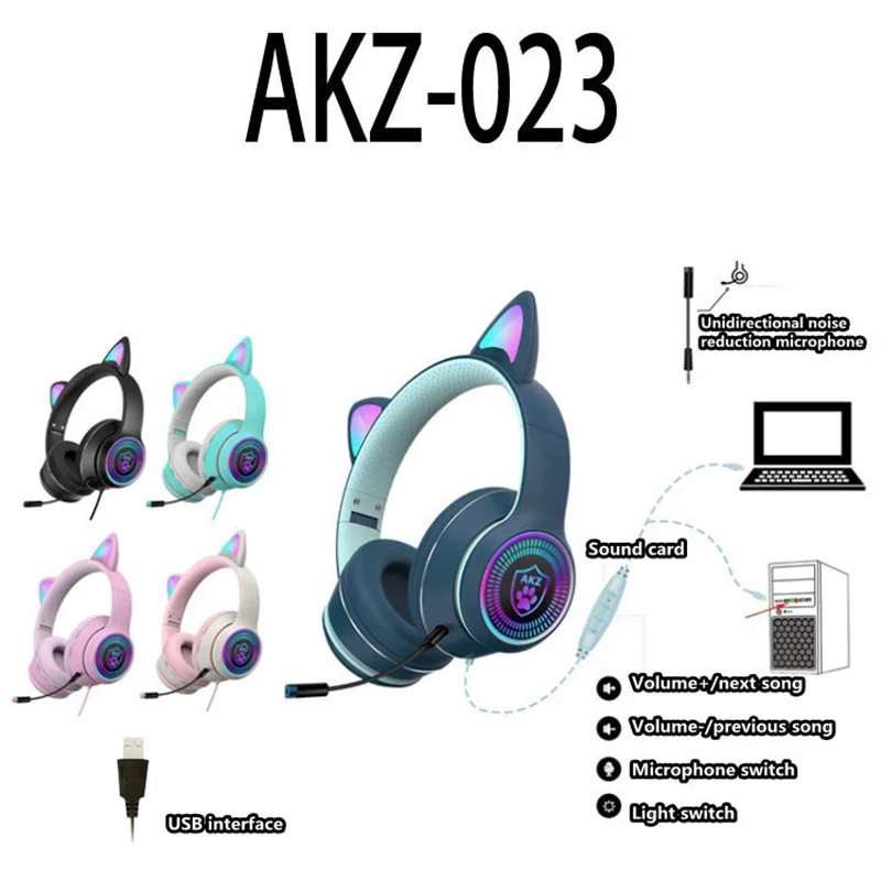 New product girl heart wired cat ear gaming headphones with micr sound card RGB luminous USB interface laptop headset 
New product girl heart wired cat ear gaming headphones with micr sound card RGB luminous USB interface laptop headset
