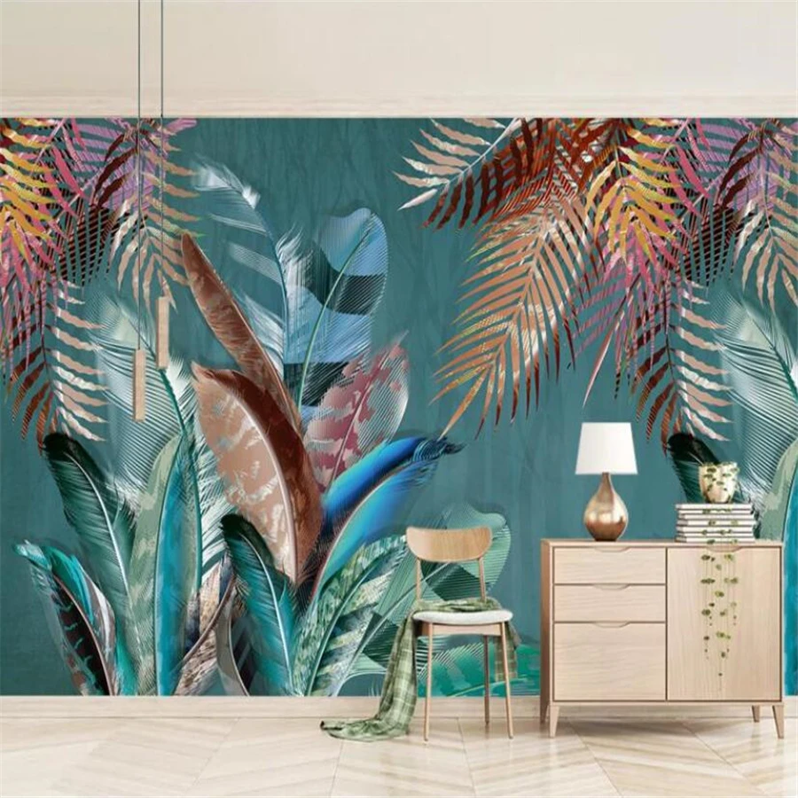 

Настенные 3D обои Milofi на заказ, скандинавский лес, банан, лист, перо, украшение, живопись, фоновая стена