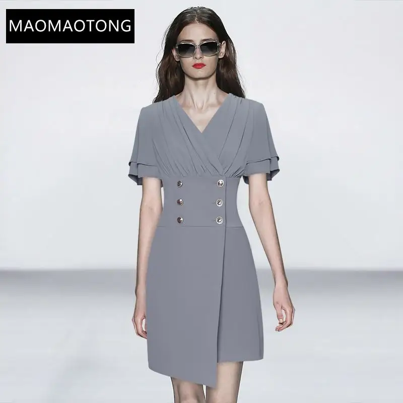 Women's Clothing Fashion Designer Summer Slim Short Dress Women V-neck Short Sleeve Double Breasted High Waist Mini Dress
Women's Clothing Fashion Designer Summer Slim Short Dress Women V-neck Short Sleeve Double Breasted High Waist Mini Dress