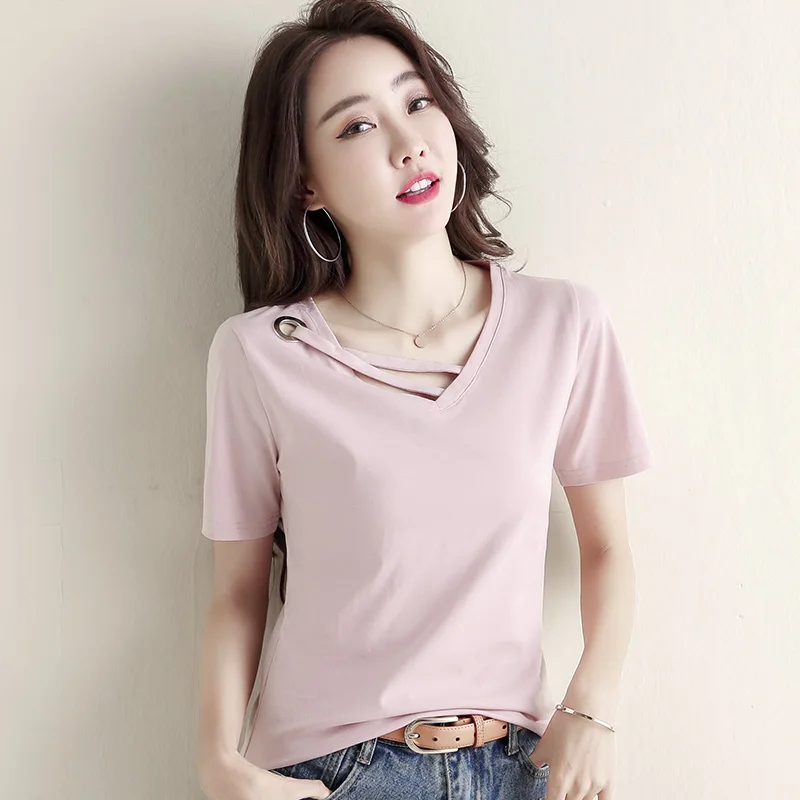 Short sleeved T-shirt women's summer 2021 new all-match solid color V-neck pure cotton slim fashion live hot style
Short sleeved T-shirt women's summer 2021 new all-match solid color V-neck pure cotton slim fashion live hot style