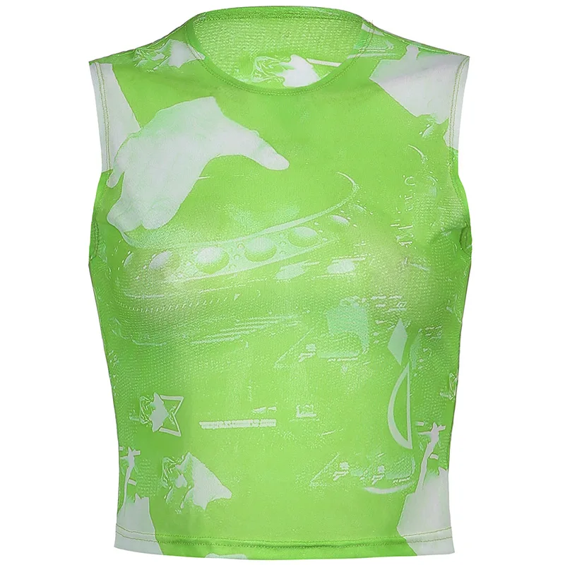 Women Printed Tank Top Mesh O Neck Sleeveless Casual Crop Top Summer Sexy Vest Aesthetic Woman Clothes Tees Green Yuqung
Women Printed Tank Top Mesh O Neck Sleeveless Casual Crop Top Summer Sexy Vest Aesthetic Woman Clothes Tees Green Yuqung