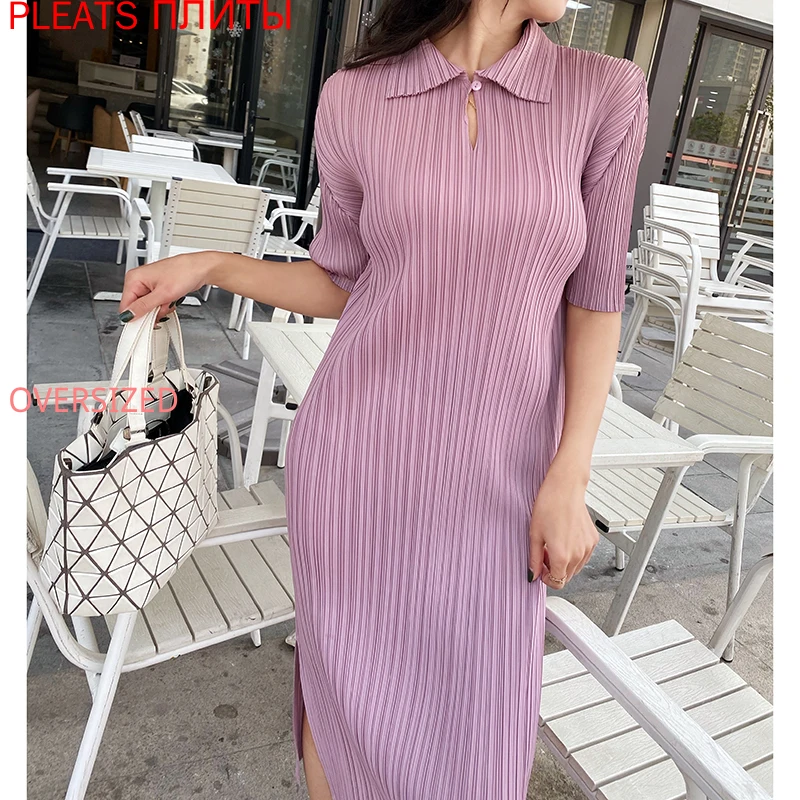 Miyake Pleated Shirt Dress Looks Thin Spring and Summer New Minimalist Style POLO Collar Shirt Pleated Dress Pleats Vestido
Miyake Pleated Shirt Dress Looks Thin Spring and Summer New Minimalist Style POLO Collar Shirt Pleated Dress Pleats Vestido