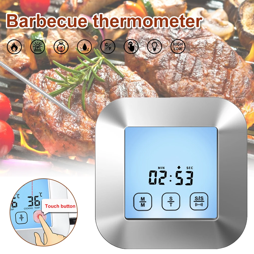 Digital Meat Thermometer Touch Control Stainless Steel Probe 2 Modes Food Cooking BBQ Tools Thermometer &Backlit Magnet Stand
Digital Meat Thermometer Touch Control Stainless Steel Probe 2 Modes Food Cooking BBQ Tools Thermometer &Backlit Magnet Stand