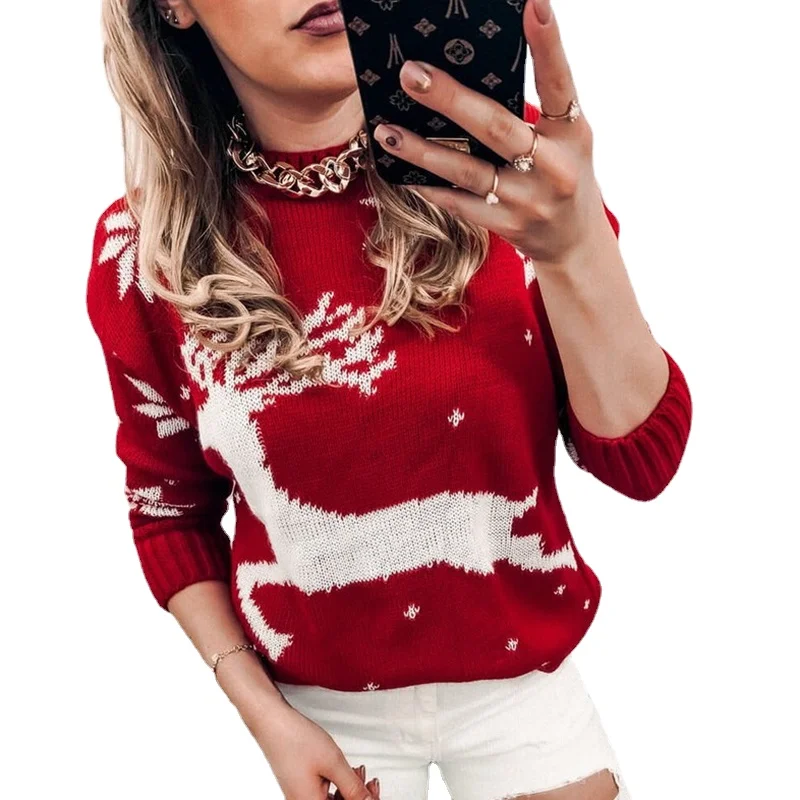 2021 Casual Womne O-neck Knitted Sweater Autumn Winter Female Autumn Winter Long Sleeve Christmas Deer Print Tops Pullovers Red
2021 Casual Womne O-neck Knitted Sweater Autumn Winter Female Autumn Winter Long Sleeve Christmas Deer Print Tops Pullovers Red