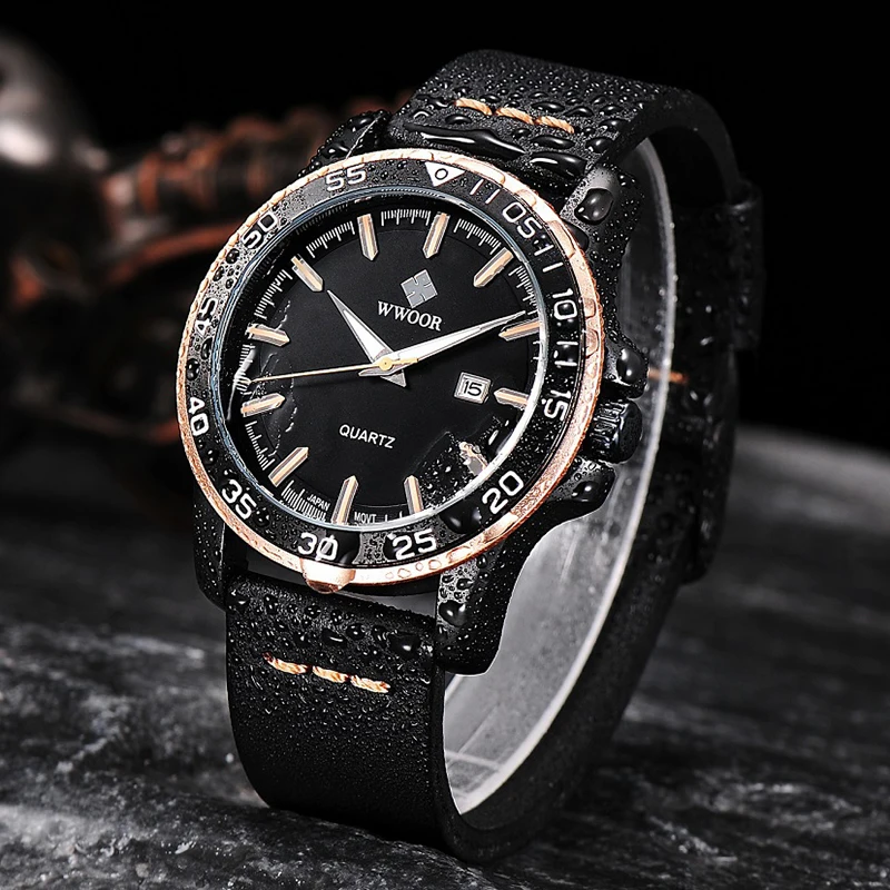WWOOR мужские часы 2020 роскошные кожаные спортивные водонепроницаемые кварцевые