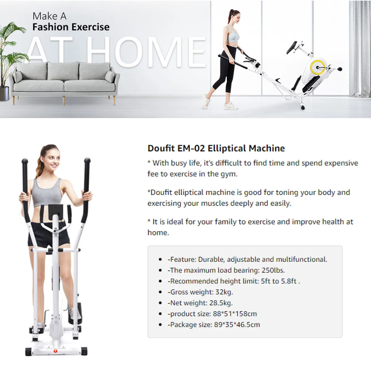 Exercise Machine for Home Indoor Bike Fitness Gym Workout Adjustable Magnetic Cross Trainer with LCD Monitor and Pulse Sensors
Exercise Machine for Home Indoor Bike Fitness Gym Workout Adjustable Magnetic Cross Trainer with LCD Monitor and Pulse Sensors