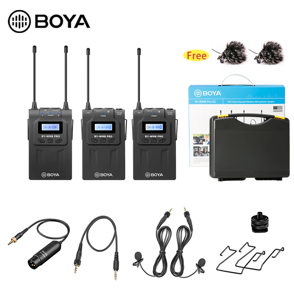 BOYA BY-WM8 Pro K2 UHF Dual-Channel Lavalier Wireless Microphone System With LCD Screen for DSLR Camera DV Camcorder Interview
BOYA BY-WM8 Pro K2 UHF Dual-Channel Lavalier Wireless Microphone System With LCD Screen for DSLR Camera DV Camcorder Interview