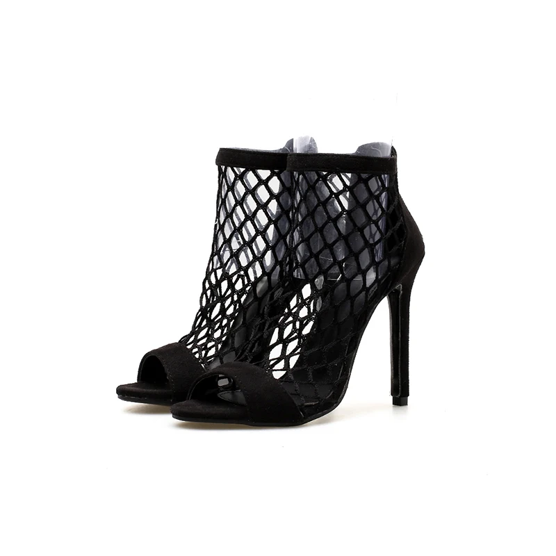 Sexy Hollow High Heels Women's Sandals Peep Toes Pure Black High-Quality Suede Mesh Breathable Woman Shoes Summer Ankle Boots 
Sexy Hollow High Heels Women's Sandals Peep Toes Pure Black High-Quality Suede Mesh Breathable Woman Shoes Summer Ankle Boots