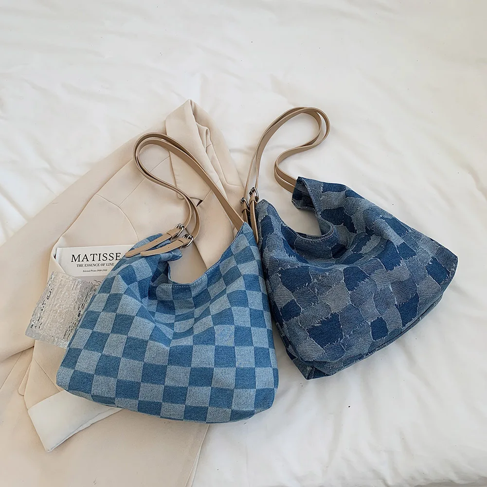 Denim Plaid Pattern Bags New Fashion Women Shoulder Shopping Bag Casual Ladies Printing Design Large Capacity Tote Hasp Handbags
Denim Plaid Pattern Bags New Fashion Women Shoulder Shopping Bag Casual Ladies Printing Design Large Capacity Tote Hasp Handbags
