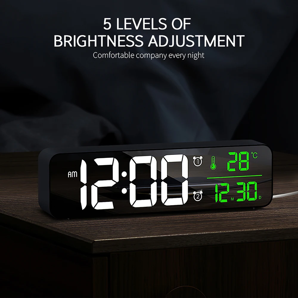 

Электронные часы-будильник бесшумный дизайн цифровой светодиодный большой дисплей зеркало отключение питания функция памяти встроенная к...