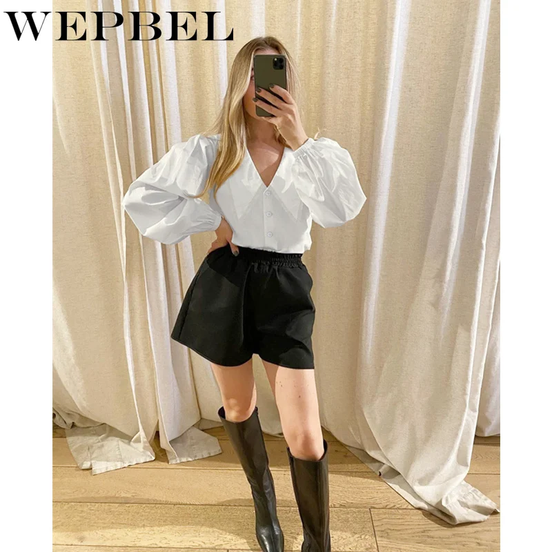 WEPBEL Spring Women Elegant Court Lace Patchwork Blouse Shirt Lady Lantern Sleeve Turn Down Collar V Neck Single Breasted Tshirt
WEPBEL Spring Women Elegant Court Lace Patchwork Blouse Shirt Lady Lantern Sleeve Turn Down Collar V Neck Single Breasted Tshirt