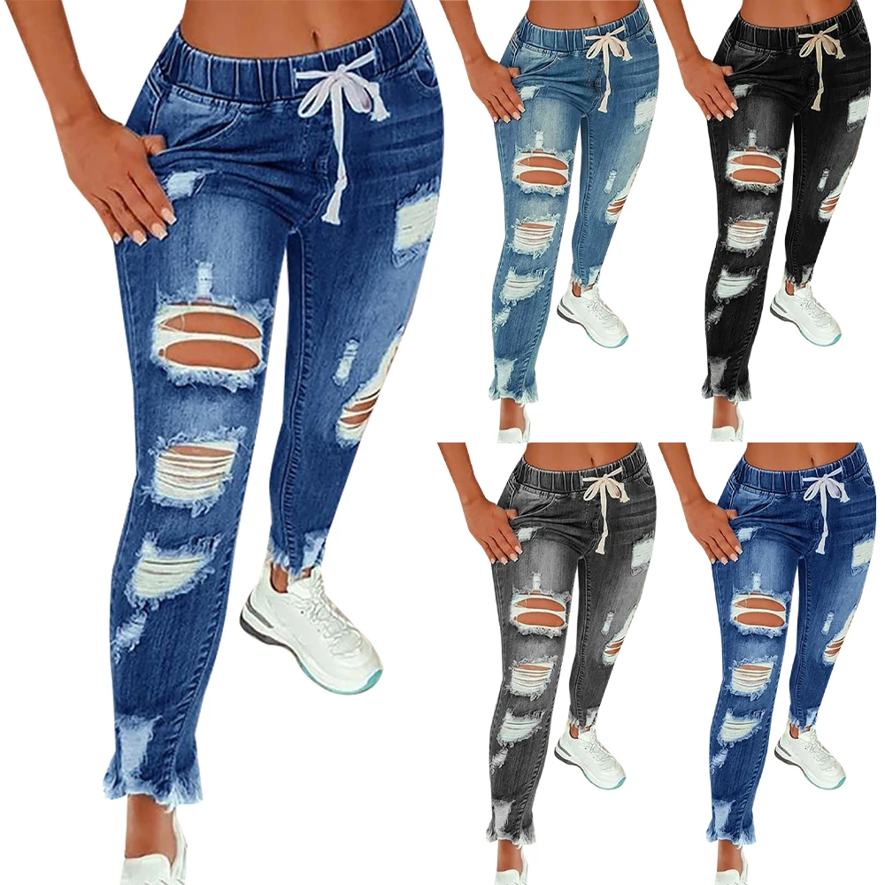 Women Fashion Loose Jeans Ladies Elastic Waist Drawstring Pants Ripped Slim Ladies Denim Streetwear Casual Trousers
Women Fashion Loose Jeans Ladies Elastic Waist Drawstring Pants Ripped Slim Ladies Denim Streetwear Casual Trousers