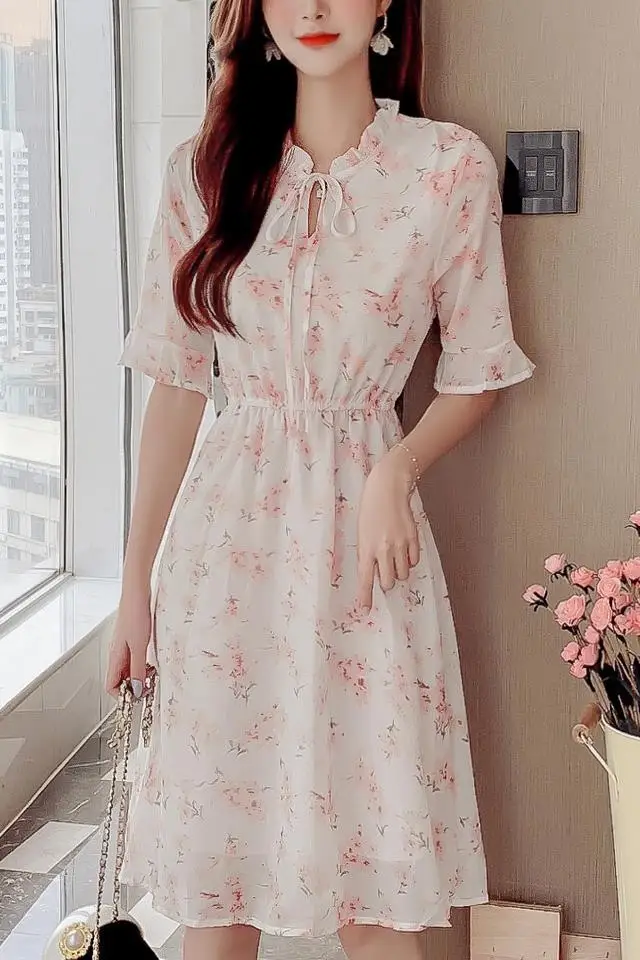 COIGARSAM Floral Print Women dress New Summer Chiffon Short Sleeve Dresses 0007 
COIGARSAM Floral Print Women dress New Summer Chiffon Short Sleeve Dresses 0007