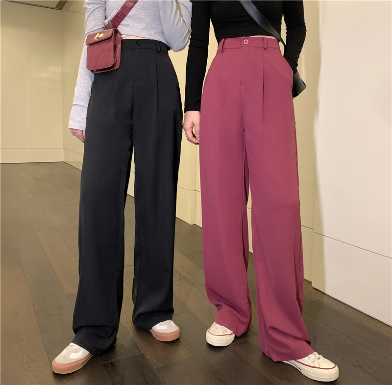 Женские брюки, новинка весны 2021, Костюмные брюки с высокой талией, корейские свободные повседневные брюки с широкими штанинами, однотонные ...
Женские брюки, новинка весны 2021, Костюмные брюки с высокой талией, корейские свободные повседневные брюки с широкими штанинами, однотонные ...