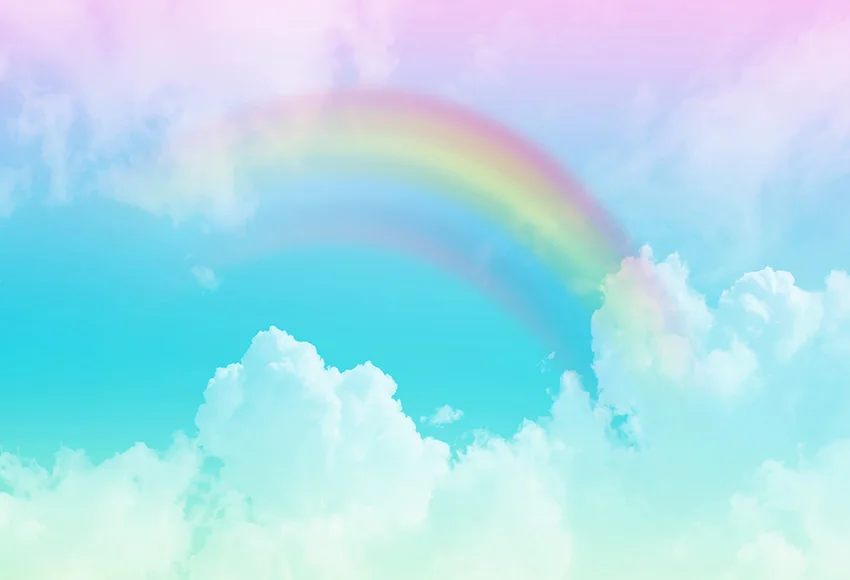 

Виниловый фон для студийной фотосъемки с изображением сказки белых розовых облаков неба красочного радуги пастели размером 220 см x 150 см