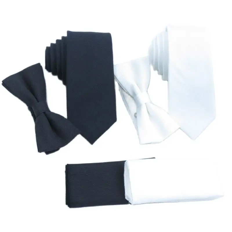 Black necktie male ties men white tie female fashion monochrome tie bowtie matching small square pocket solid cravata 
Black necktie male ties men white tie female fashion monochrome tie bowtie matching small square pocket solid cravata