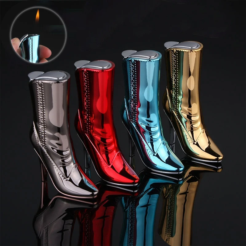

Creative Butane Gas Inflation Lighter Cool Beautiful Ladies Boots New High-heeled Shoes Red Flame Lighters Women's Smoking Gift