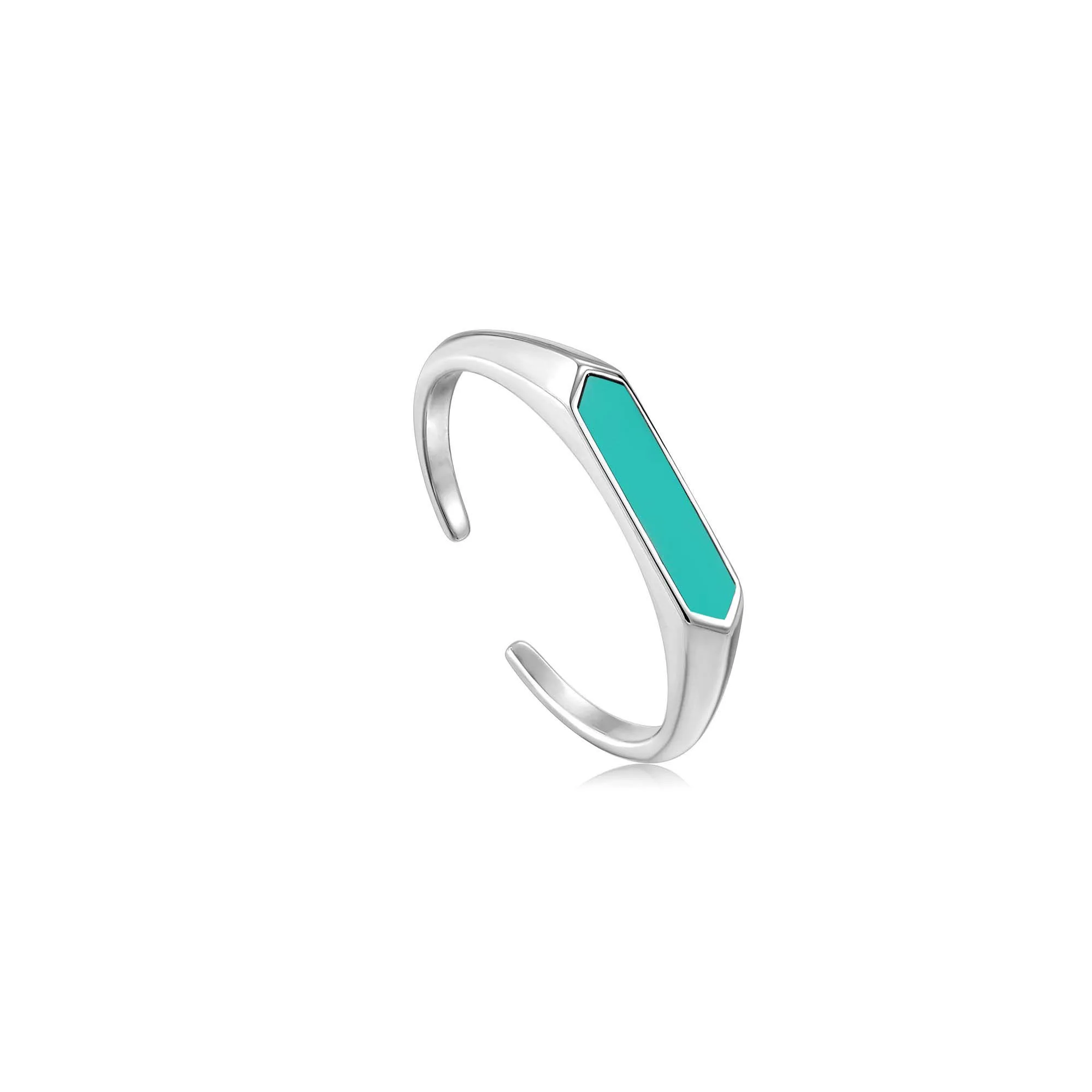 

MANI E PIEDI Teal Enamel Bar Silver Adjustable Ring For Women Thin Open Band Jewelry Luxury Quality New Fashion Expoxy Jewelry