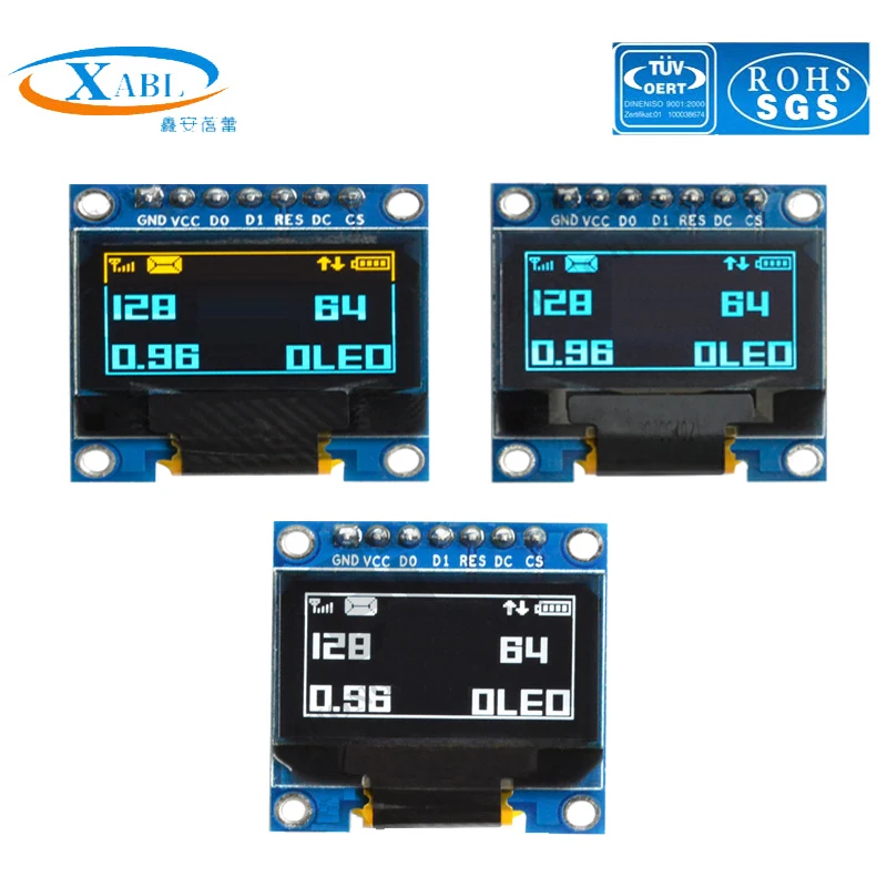 

XABL 0.96 Inch OLED Module Resolution 128*64P OLED Display Module SSD1306 SPI IIC PM material IIC 7Pin Factory Custom Size