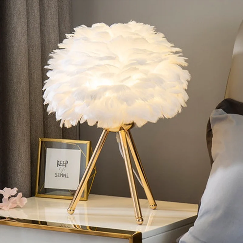 

Nordic Feather Table Lamp Modern Bedroom Decorative Bedside Lamp Led Feather Lights Creative Girl Room Mushroom Lamp