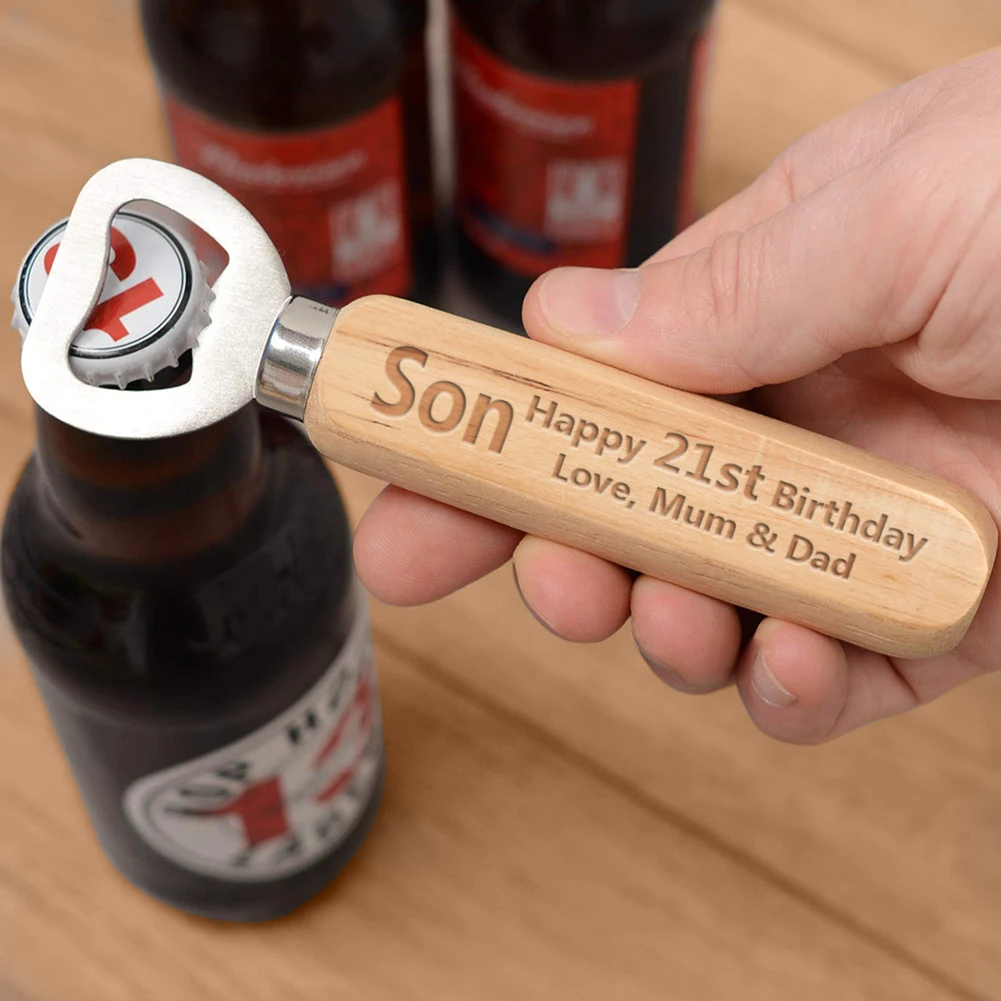 Stainless Steel Bottle Opener With Wooden Handle Happy 21st Birthday Son Pattern Personalized Text Kitchen Bar Tool Gift Present
Stainless Steel Bottle Opener With Wooden Handle Happy 21st Birthday Son Pattern Personalized Text Kitchen Bar Tool Gift Present