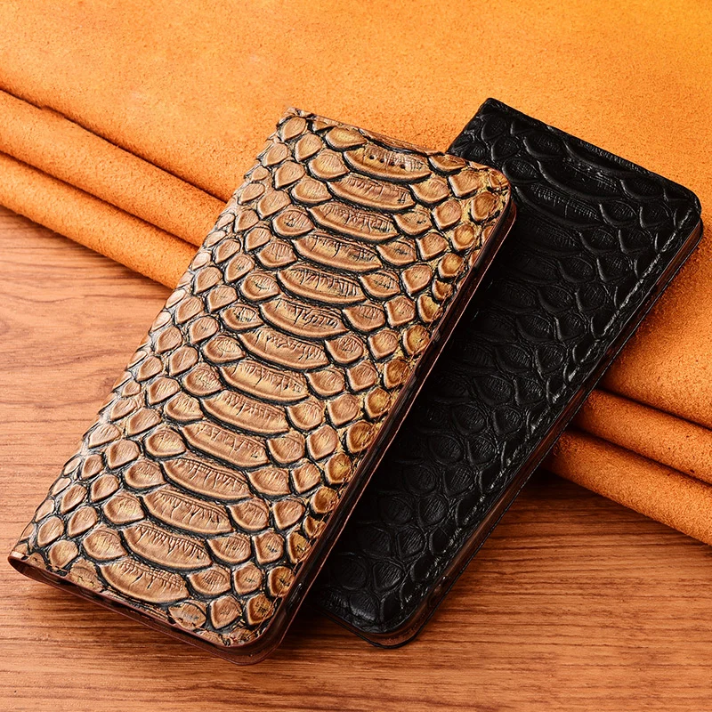 

Redmi Note10 Lite Snakeskin Veins Cowhide Genuine Leather Cover Case For XiaoMi Redmi Note 10 10T 10S Pro Max Wallet Flip Cover