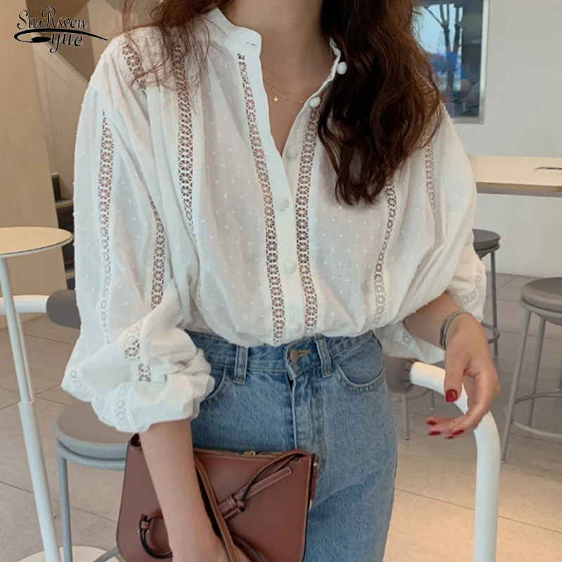 Korean Casual Women's Shirt Hollow Hook Floral Polka Dot Stand Collar Shirts Plus Size White Blouse Long Sleeve Loose Tops 15400
Korean Casual Women's Shirt Hollow Hook Floral Polka Dot Stand Collar Shirts Plus Size White Blouse Long Sleeve Loose Tops 15400