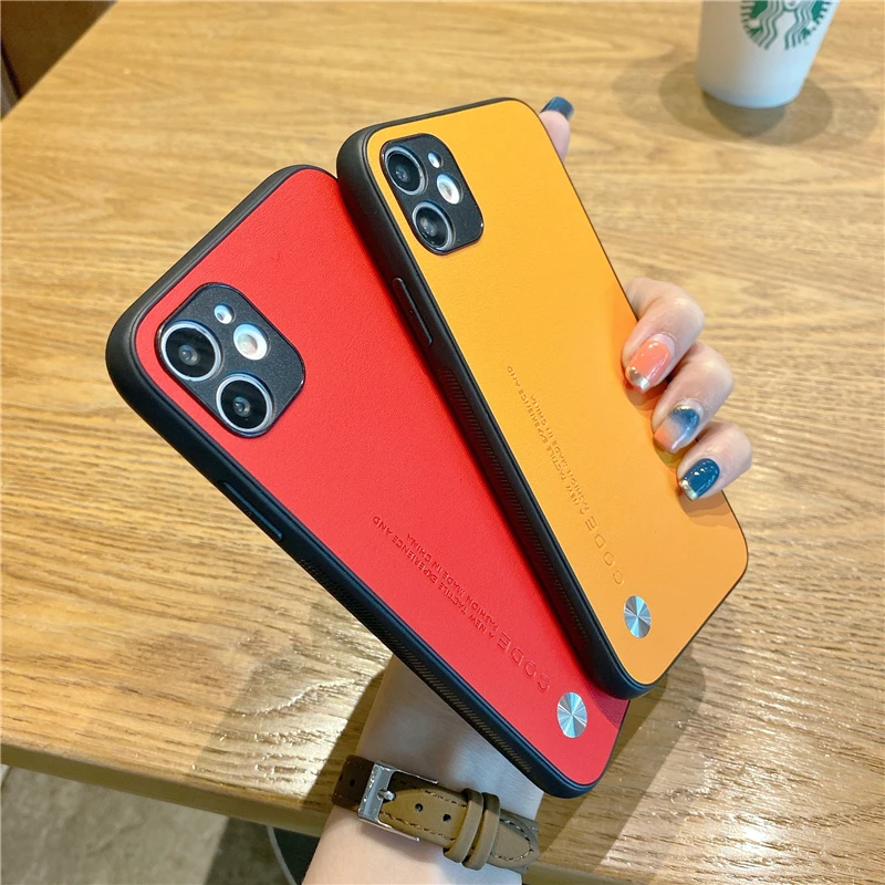 

Vegan Leather For iPhone 11 Pro Max Elegant With Cameras Protection Cover Plain Orange/Black/Yellow/Red/Purple/Green