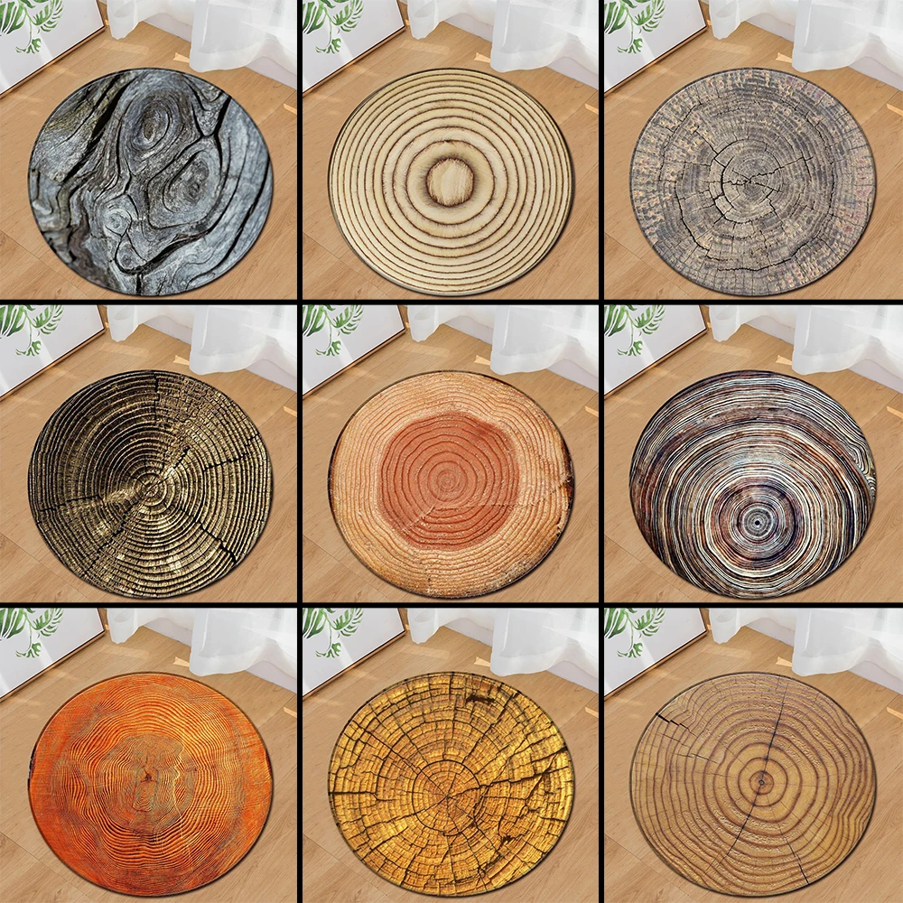 

Wood Grain Circle Rug Skull Round Carpet Soft Flannel Sofa Bedroom Area Rugs Flannel Anti-slip Bedside Carpets for Living Room