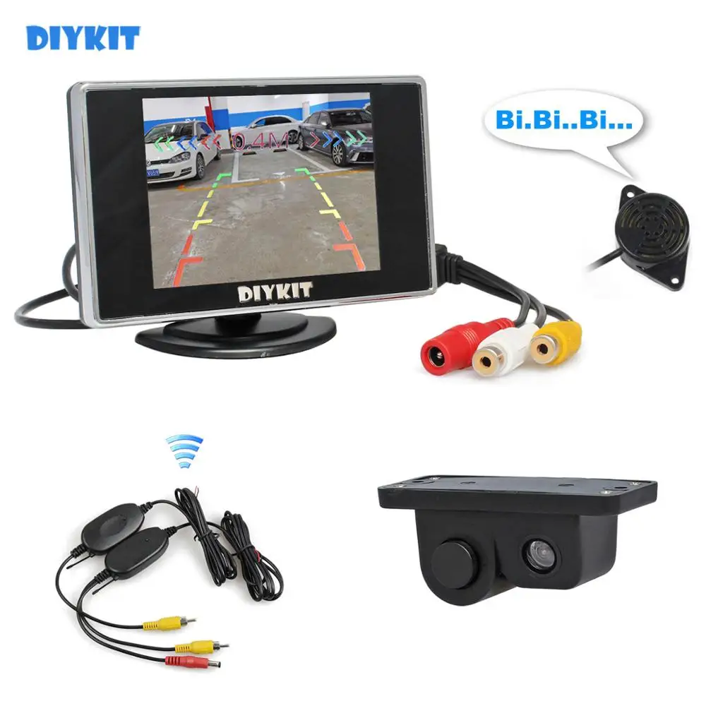 

DIYKIT 3 in 1 3.5" Car Rearview Monitor + Rear View Backup Camera with Radar Sensor All-in-one Parking Assistance System