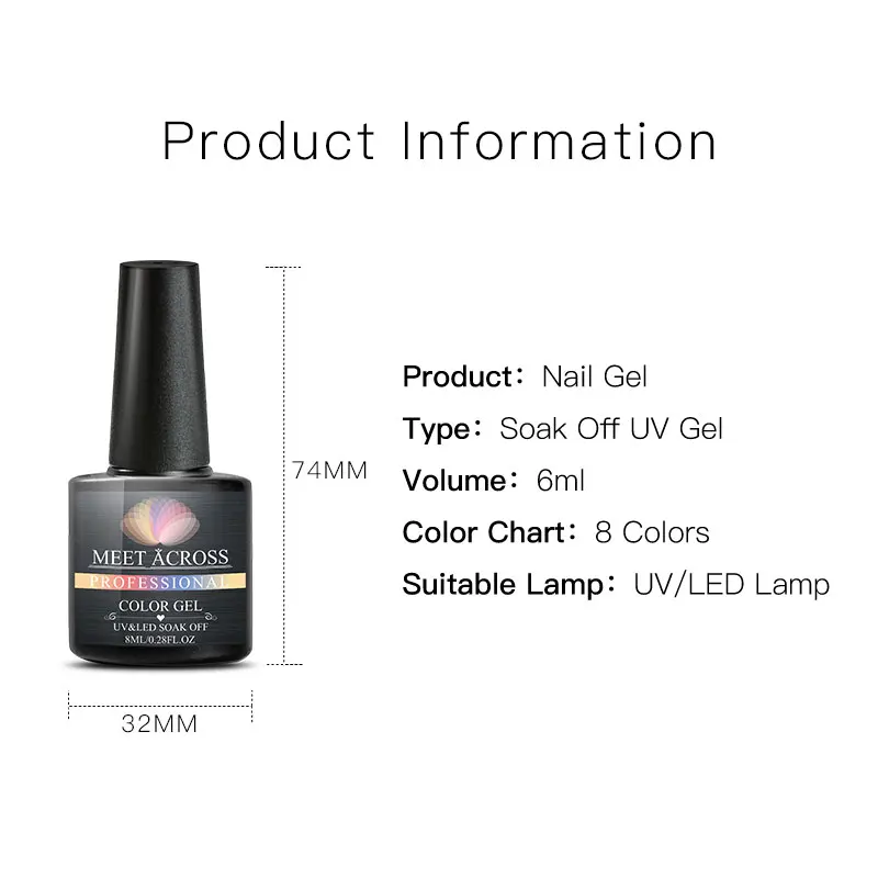 MEET ACROSS Metallic Color Nail Gel Polish Varnish Lacquer Matte UV Need Top Coat Manicure DIY Art Paint | Красота и здоровье