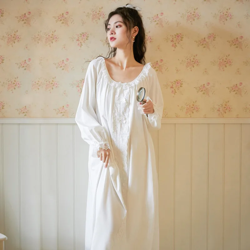Long Nightdress Women's Spring New Cotton Dresss Sweet Lace Royal Loose Size Home Clothes Solid Casual Embroidered Pajamas
Long Nightdress Women's Spring New Cotton Dresss Sweet Lace Royal Loose Size Home Clothes Solid Casual Embroidered Pajamas