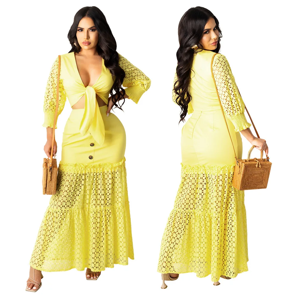 Women Skirt Set Sexy Lace-up Long-sleeved Hollow Out Short Crop Top Fashion Package Hip Skirt Women's Two-piece Set Donsignet
Women Skirt Set Sexy Lace-up Long-sleeved Hollow Out Short Crop Top Fashion Package Hip Skirt Women's Two-piece Set Donsignet