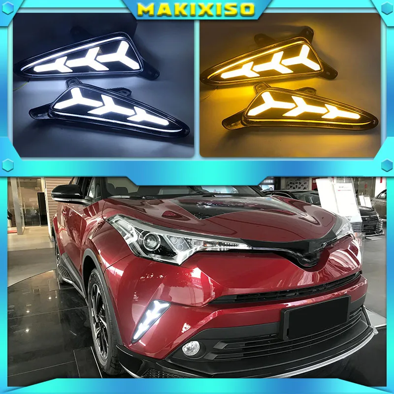 

Дневные ходовые огни для Toyota CHR 2016, 2017, 2018, дневсветильник Противотуманные фары с указателем поворота, Стайлинг автомобиля, светодиодный т.