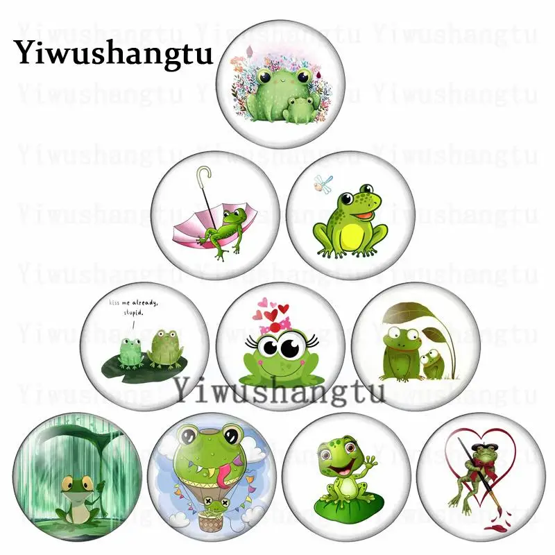 

Nifty frog green body animals cute big eyes 12mm/20mm/25mm/30mm Round photo glass cabochon demo flat back Making findings