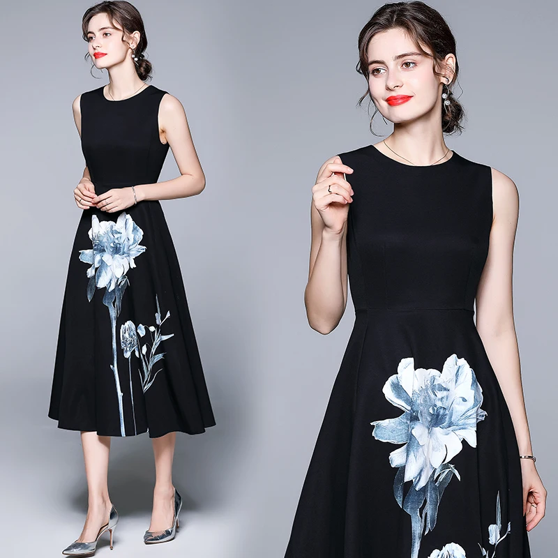 Designer Runway Black Vest Dress Women Summer Sleeveless O Neck Floral Printed Dresses Female Elegant Black Midi Dress Vestidos
Designer Runway Black Vest Dress Women Summer Sleeveless O Neck Floral Printed Dresses Female Elegant Black Midi Dress Vestidos