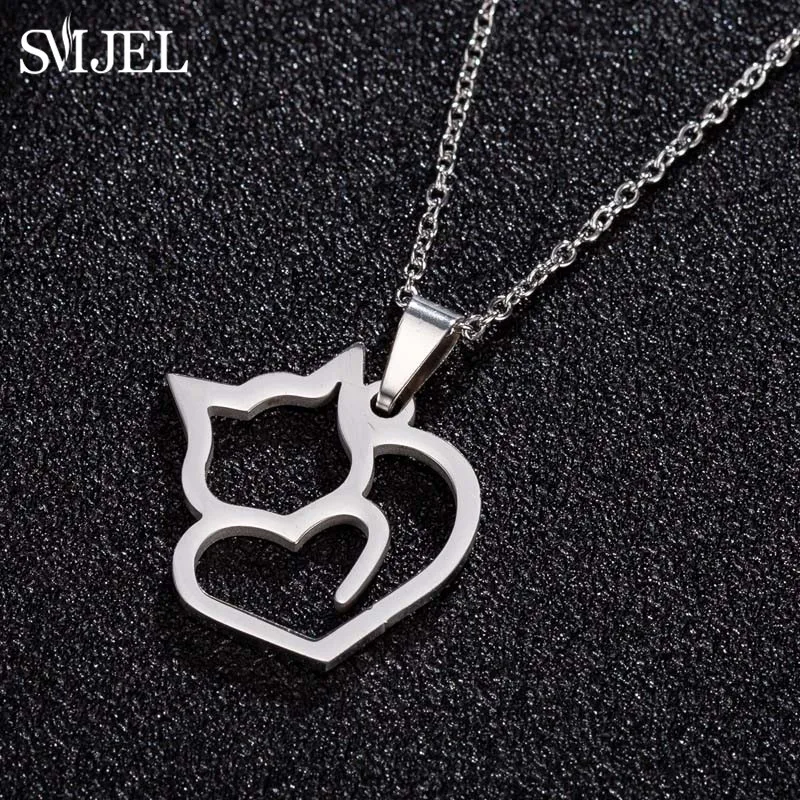 SMJEL Simple Heart Cat Necklace Pendants for Women Stainless Steel Animal Cat Kitten Necklaces Pet Lover Gifts wholesale 
SMJEL Simple Heart Cat Necklace Pendants for Women Stainless Steel Animal Cat Kitten Necklaces Pet Lover Gifts wholesale