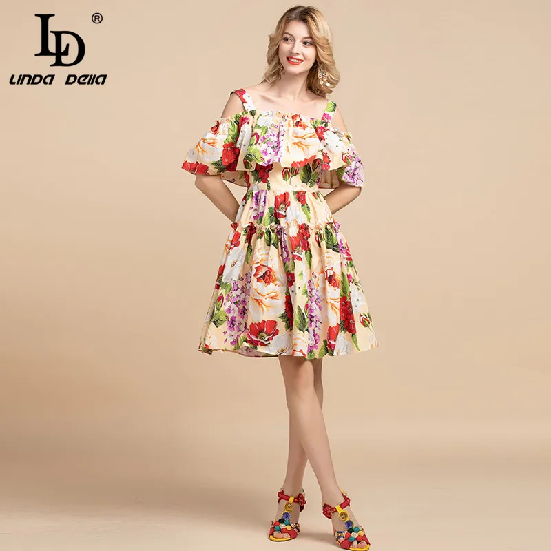 LD LINDA DELLA модное дизайнерское летнее платье для женщин на бретельках из хлопка с